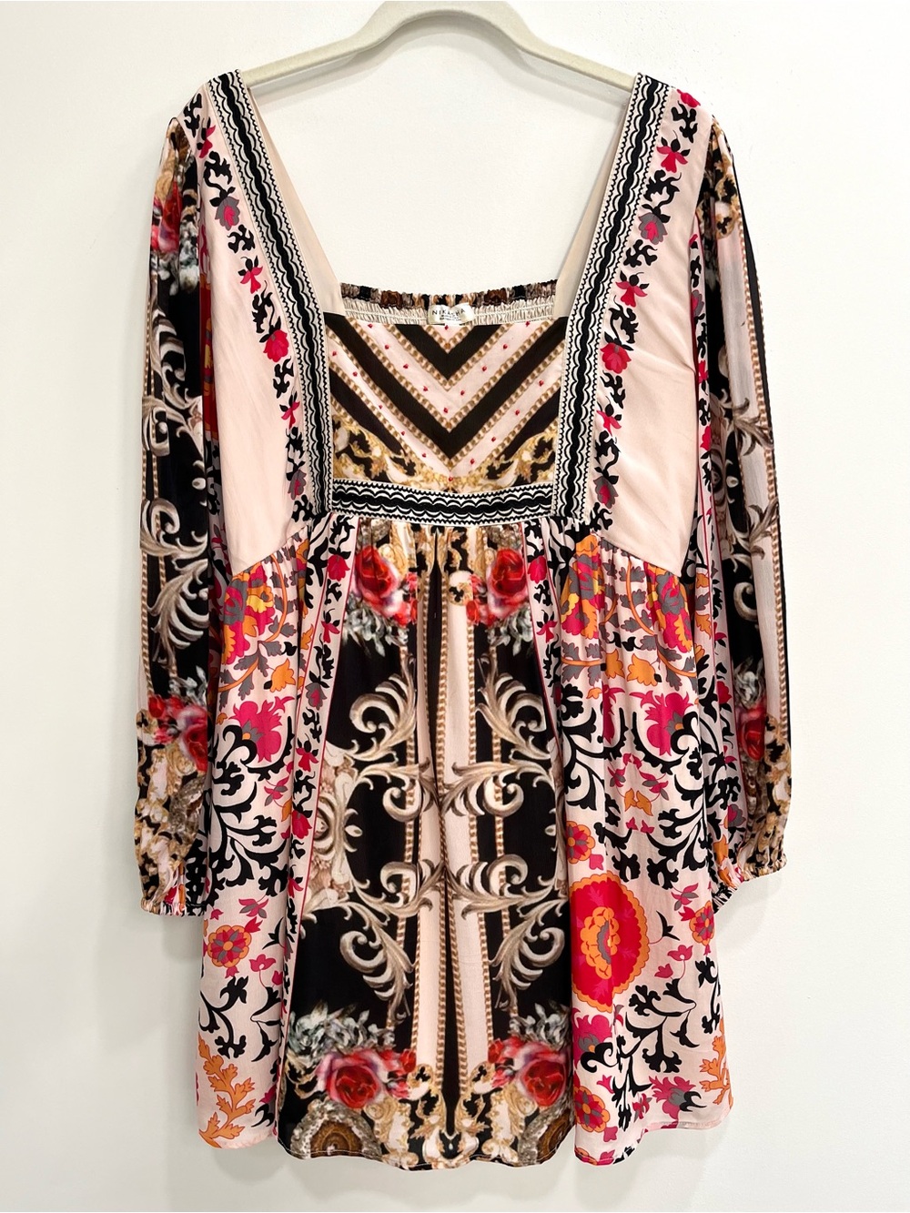 Anthropologie Nikasha Floral Mini Dress Boho Long Balloon Sleeves Babydoll Med